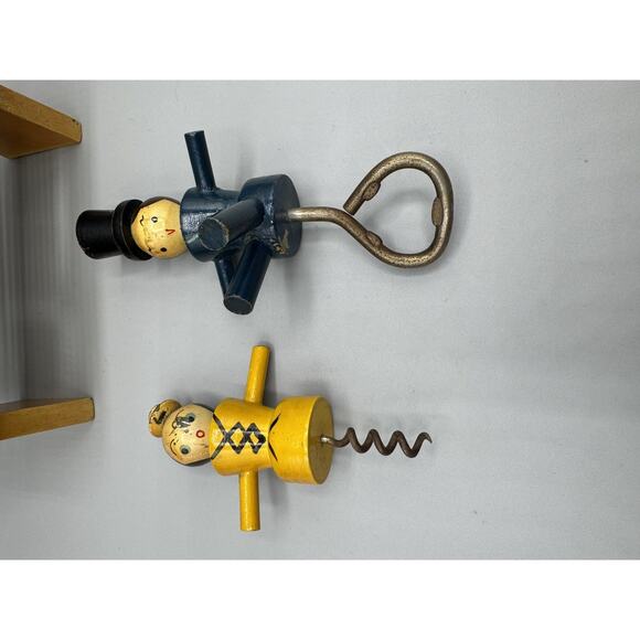 Japan Cork Screw Man Woman Bench Barware Wooden Bottle Opener Folk Art READ - Picture 10 of 12